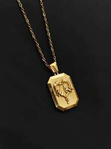 1pc Stainless Steel 18K Gold Plated Oil-Pressed 3D Portrait Dragon Pendant Necklace, Elegant Hip-Hop Personalized Necklace - Yellow Gold - View 3