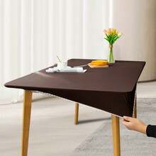 1 pieza Mantel impermeable de PU elástico, unicolor a prueba de aceite, funda ajustada para mesa de comedor, protector de mesa reutilizable a prueba de polvo con elástico para mesa de comedor, mesa de café & escritorio - Marrón [Impermeable] - Ver 7