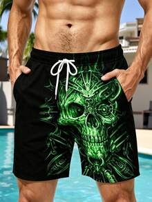 Plus Size Men's Casual Skull Print Beach Shorts - Multicolor - View 2
