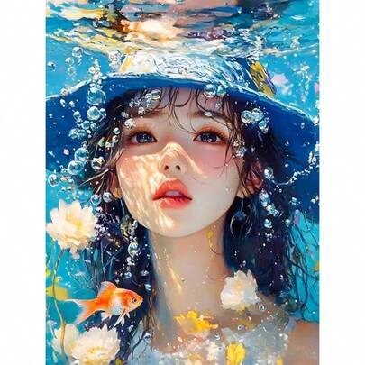 1件 [30*40cm/11.8*15.7in]5D壓克力鑽石畫套裝，美麗女孩圖案，適合成人初學者DIY馬賽克鑽石藝術，全鑽手工自設計DIY鑽石畫，適合客廳、臥室、辦公室牆面裝飾掛畫，給家人和朋友的驚喜家居裝飾禮物，無框