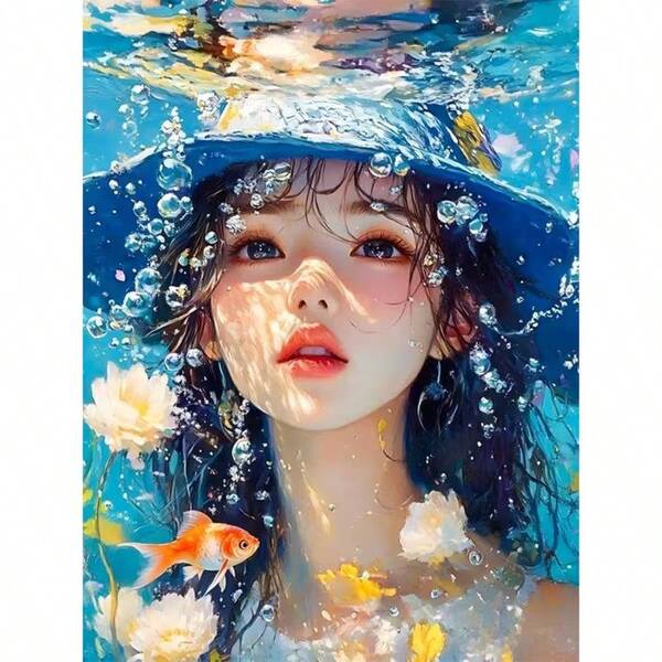 1件 [30*40cm/11.8*15.7in]5D壓克力鑽石畫套裝，美麗女孩圖案，適合成人初學者DIY馬賽克鑽石藝術，全鑽手工自設計DIY鑽石畫，適合客廳、臥室、辦公室牆面裝飾掛畫，給家人和朋友的驚喜家居裝飾禮物，無框