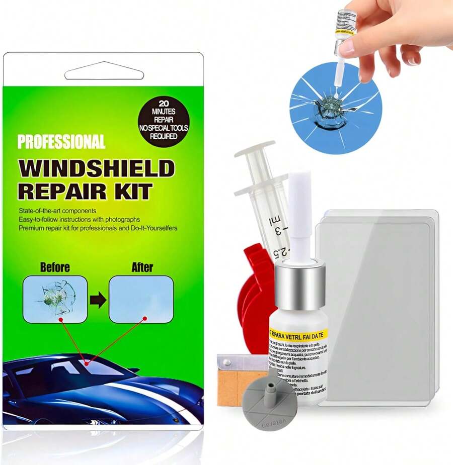 2-Piece Car Windshield Repair Kit, DIY Auto Glass Scratch & Crack Fix Fluid, Durable Windshield Chip Repair Tool - A - View 1