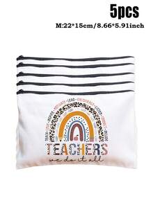 5pcs Best Teacher Theme Zipper Pouch Express Gratitude And Love Makeup Bag Various Snack Small Storage Bag Portable Multi-Functional Storage Bag Teacher Travel Storage Gift Thanksgiving Christmas Birthday Teacher's Day Back To School Graduation Gift - Multicolor - View 18