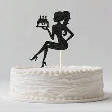 Black & Pink Glitter High Heel Shoes Women's Cake Topper, Elegant Sitting Silhouette Holding Birthday Cake, Bachelorette Party, Bridal Shower, Birthday Party Cake Decoration Supplies - View 10