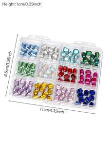 12 Grids 3D Colorful Square Crystal Diamond Nail Rhinestones Pink Blue Clear Flatback Stone Nail Gems Sparkle Charms Jewelry Nail Art Decoration - Multicolor - View 12