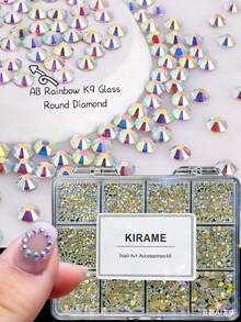 KIRAME 3000顆美甲平底AB極光圓形水鑽，超閃亮1.3-6.4mm美甲裝飾套組附1支點花筆，DIY居家美甲、美甲沙龍、美甲配件、美甲用品、美甲飾品、夏季與旅行美甲、節慶美甲 - 彩色 - 查看 3