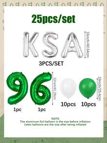 25pcs/Set Juego de Globos del Día Nacional de Arabia Saudita, Incluye Globos de Número Verde de 32 Pulgadas, Globos de Letra Plateada de 16 Pulgadas, Globos de Látex Verde y Blanco, Adecuado para Fiesta del Día Nacional de Arabia Saudita el 23 de Septiembre, Decoración de Fiesta Festiva, Celebración del 96 Aniversario - Multicolor - Ver 9