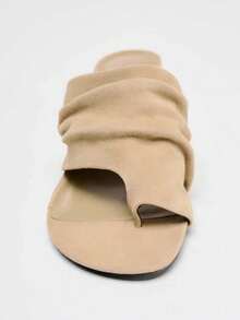 2026 Spring/Summer New Wrinkle Effect Thin High Heel Casual Sandals Versatile Toe-Post Slouchy Flip-Flops For Women - Khaki - View 3