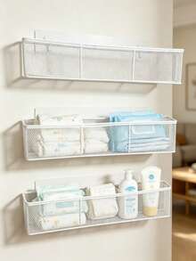 1/2/3pcs No Drill Compartment Nursery Wall Storage Basket, Adhesive Baby Organizer Rack, Wall Mount Caddy For Infant Toys Bottles Skincare Supplies - Multicolor - View 7