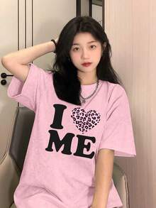 Heart Confession Print Short Sleeve T-Shirt, Casual Loose Multi-Purpose Fashion Top, Summer New Style - Spotted - Pink - View 4