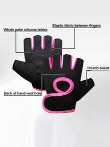 1 Pair - Unisex Fingerless Cycling Gloves, Lightweight Anti-Slip Shock Absorbing Palm Protective Training Gloves, Breathable Weight Lifting Cycling Exercise Gloves For For Summer Fishing Biking - Hot Pink - View 2