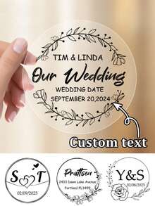 54pcs Custom Wedding Stickers, Personalized Labels - Customizable Text And Dates, Waterproof Stickers, Personalized Clear Labels, Custom Clear Round Stickers, Perfect For Invitations And Favors, Custom Label Stickers. - Style a - View 2