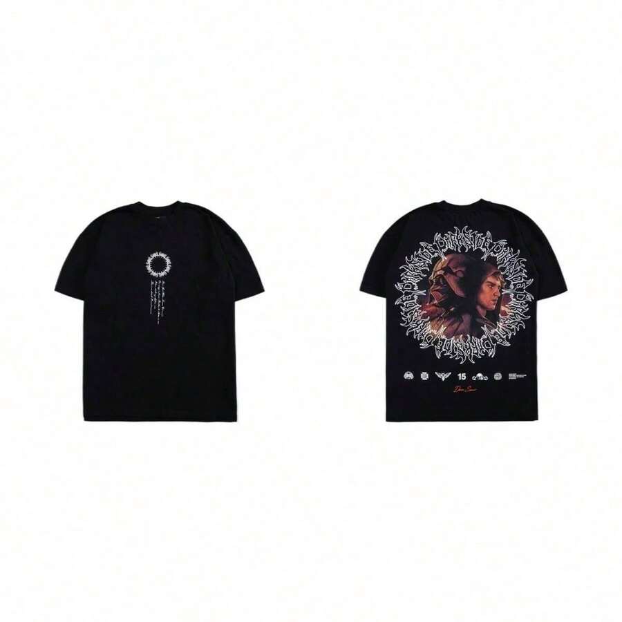 Darcsport T-Shirt European And American Brand Short-Sleeve T-Shirt American Hip-Hop Style Round-Neck Loose Casual Style - 黑色 - 查看 1