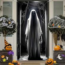 1pc Scary Ghost Halloween Door Decor, Polyester Material, Creates Eerie And Spooky Atmosphere, Size 35.4in*70.8in, Suitable For Bedroom, Living Room, Bathroom, Kitchen Door Decoration, Also Suitable For Home, Office, Bathroom Party, Halloween Decoration, Holiday Party Decoration - A - View 2