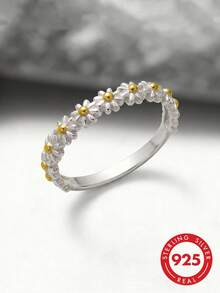 1 buah Cincin Bunga Daisy Perak Sterling 925, Hadiah Perhiasan Elegan untuk Wanita, Cocok untuk Pemakaian Sehari-hari dan Pesta - Cincin bunga aster - View 1