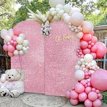 5ft/6ft/6.6ft/7.2ft Pink Backdrop Cover, Round Top Chiara Backdrop, For Wedding Birthday Party Photography Decoration (Arch Frame Not Included) - View 11