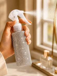 1pc Rhinestone Decorated Mist Spray Bottle, Luxury Sparkling Style, Full Rhinestone Pattern, Minimalist Cylindrical Shape, Suitable For Cosmetics, Home Cleaning, Hair Care, Disinfection, Watering Plants And More Scenarios - Multicolor - View 2