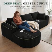 243CM L-Shaped Boneless Corner Sofa, Sectional Modular Sofa With Memory Foam Seating & Wide Armrest Design, Cloud Couches For Living Room, Bedroom - Black - View 8