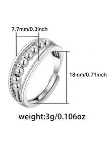 1 pieza Anillo de bola geométrica móvil de plata 925 elegante y de moda, adecuado para vacaciones, fiestas y banquetes de mujeres - Plateado - Ver 3
