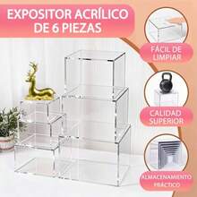 6 Pcs De Elevadores Para Bufé Exhibidor Acrilico Cubos AcríLicos Apilables Con Fondo Hueco. Estante Expositor Para Catering Para Stands De Bufé Postres Objetos De Colección Y Joyería - Transparente - Ver 5