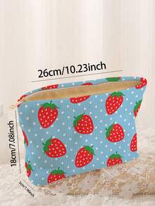 1 pieza Bolsa de almacenamiento de cosméticos portátil con estampado de fresa, impresión de doble cara, bolsa de maquillaje con cremallera para viajes, organizador de artículos de tocador multifuncional - Multicolor - Ver 4