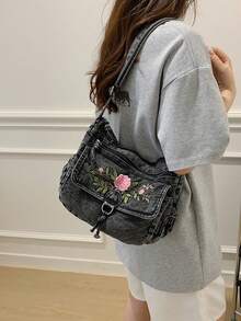 Casual Chic Soft Jeans Multi-Layer Crossbody Bag With Multiple Pockets, Versatile Commuter Large Capacity Women's Shoulder Bag, Perfect For Cow Girl - Black - View 4