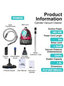Philips Power Cyclone 7 吸塵器 - 高功率強吸力,輕鬆清除地毯上的沙子、寵物毛髮和污垢;適用於多種場景,包括居家、汽車、地毯和宿舍。 - 英規插(220-240V) - 查看 12