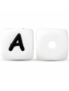 10-100pcs 12mm Silicone White Base Black Letter Beads DIY Keychain String Hole Beads, Anniversary Gift Making Name Letter Beads. - Black and White - View 7