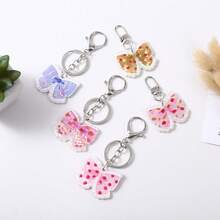 1pc Floral Confetti Bow Acrylic Keychain, Wavy Edge Transparent Bow Pendant Key Ring, Cute Girl Backpack Bag Charm Christmas Gift - Multicolor - View 3