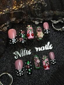 10er Pack handgemachte, vollständig abgedeckte quadratische Press-On-Nägel, schwarze French Nails, süßer und cooler Y2K-amerikanischer Retro-Stil, wiederverwendbare Kunstnägel mit Gelee-Kleber und Nagelfeile, geeignet für Frühling, Alltag Outfit, Sommer-Picknick, Party, lässiges Dating, Urlaubsreisen - Schwarz - Übersicht 2