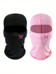 Musion 1/2/3pcs Pink Butterfly Print Balaclava, Breathable Mesh Full Face Ski Mask, Y2K Street Style Cycling Motorcycle And Daily Fashion Headwear - Multicolor - View 9