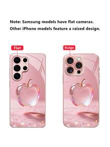 1pc New Luxury Gradient Ice Crystal Pink Apple Glitter Pattern High Definition Tempered Glass Phone Case Protective Cover Compatible With Apple/ Phones IPhone17Pro Max/17 Air/16 Pro Max/15/14 Plus/13/12/11/XR/8P/6S/Galaxy S26/S26 Plus/S26 Ultre/S25/S24/S23/S22/S20/S10/A90/A73/A56/A52/A36/A35/A20/A16/A06/A05/A03S - Multicolor - View 6