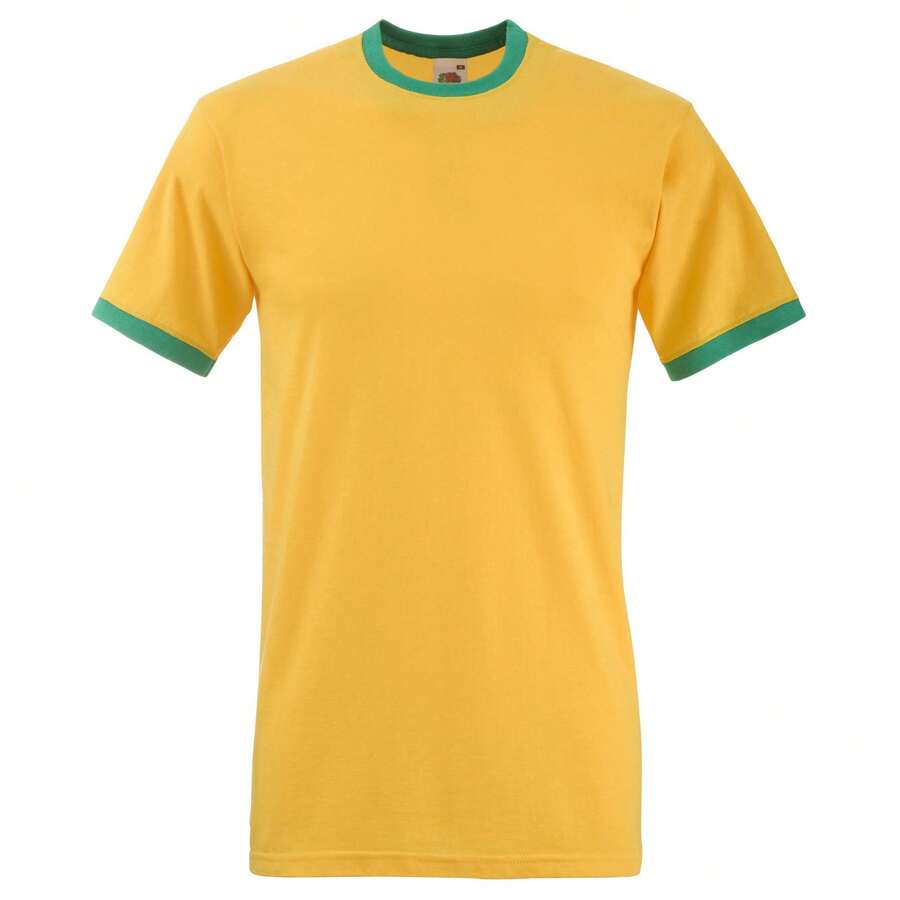 Fruit Of The Loom Mens Ringer Short Sleeve T-Shirt - Sunflower/Kelly Green - View 1