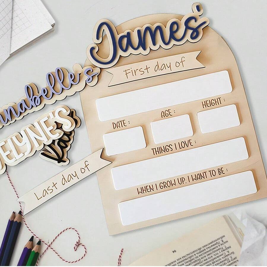 Personalized Name First Day And Last Day Of School Sign, Customized Wooden Back To School Milestone Board, Preschool Kindergarten Photo Prop, Student Keepsake Gift, Personalized Name, Customized Name, School Sign, Milestone Board, First Day Of School - C-school Opening Record Wooden Plaque - View 1