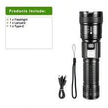 30W Super Bright 1000M Zoomable LED Tactical Flashlight, Digital Power Display Torch With Power Bank Phone Charger, Type-C Rechargeable IPX Waterproof 3 Light Modes Flashlight For Camping Hiking Emergency Survival - Flashlight - View 11