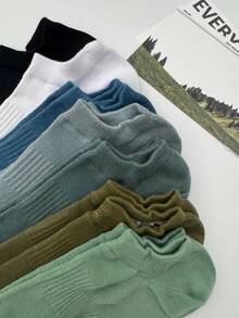 5 Pares de Meias Invisíveis Multicolores Sólidas Caneladas para Mulheres, Meias Invisíveis de Corte Baixo Respiráveis e Macias de Mistura, Adequadas para Calçados Esportivos, Uso Diário & Primavera/Verão - Multicolorido - Visão 5