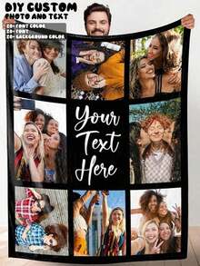 Customized Personalized Photo/Text Flannel Blanket  Gift Father's Day Mother's Day  Valentine's Day  Christmas  Halloween Daily Birthday Wedding Graduation  Anniversary Family Friends Teachers Classmates  Exquisite  Cherished Memories. - Multicolor 9 - View 1
