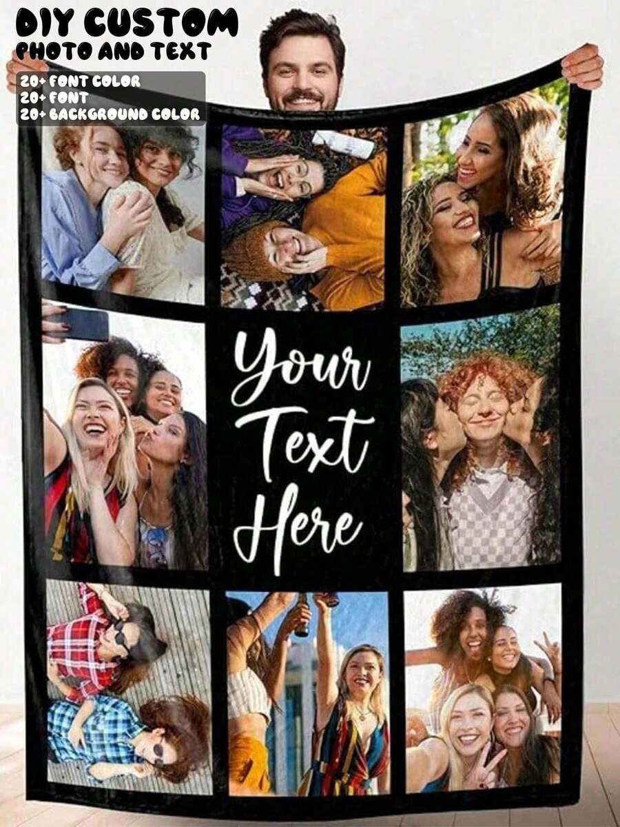 Customized Personalized Photo/Text Flannel Blanket  Gift Father's Day Mother's Day  Valentine's Day  Christmas  Halloween Daily Birthday Wedding Graduation  Anniversary Family Friends Teachers Classmates  Exquisite  Cherished Memories. - Multicolor 9 - View 1