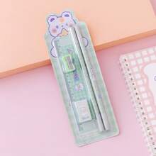 Random 1/4/8/12pcs Cartoon Stationery Set, Pencil, Pencil Sharpener, Eraser, Ruler, Original New 5pcs Set, Suitable For Scroll/Gift/Present/Prize/Back To School Season/Classroom Prize, Gift Filler Bag, Back To School Season Gift - Multicolor - View 7