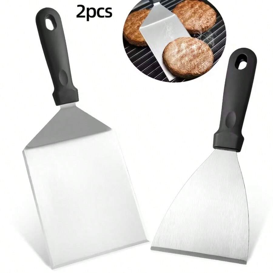 2Pcs Heavy Duty Griddle Turner Set, Comfort Grip Heatproof Handle Stainless Steel Spatula For Burger Pancake And Camping BBQ Grilling - - - View 1