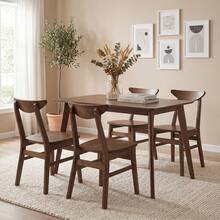 5PCS Solid Wood Dining Table Set Mid Century Kitchen Table & Chairs Set For 4 - Walnut - View 1