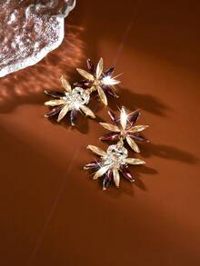 1 par de pendientes de cristal brillante geométricos de moda para damas novias, adecuados para joyas de uso diario, vestidos de noche de alta gama, bodas. - Plata 588-1 - Ver 8