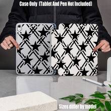 Black Five-Pointed Star Pattern Y-Fold High-Transparency Acrylic Tablet Protective Case With Pen Slot. Y-Fold High-Transparency Acrylic Protective Case. Tablet Protective Case Features: Y-Type Tri-Fold Stand Design, Smart Sleep/Wake, Full-Body Protection, Air Cushion Anti-Drop Frame, Multi-Angle Stand, Built-In Pen Slot, Lightweight And Portable. - Multicolor - View 8