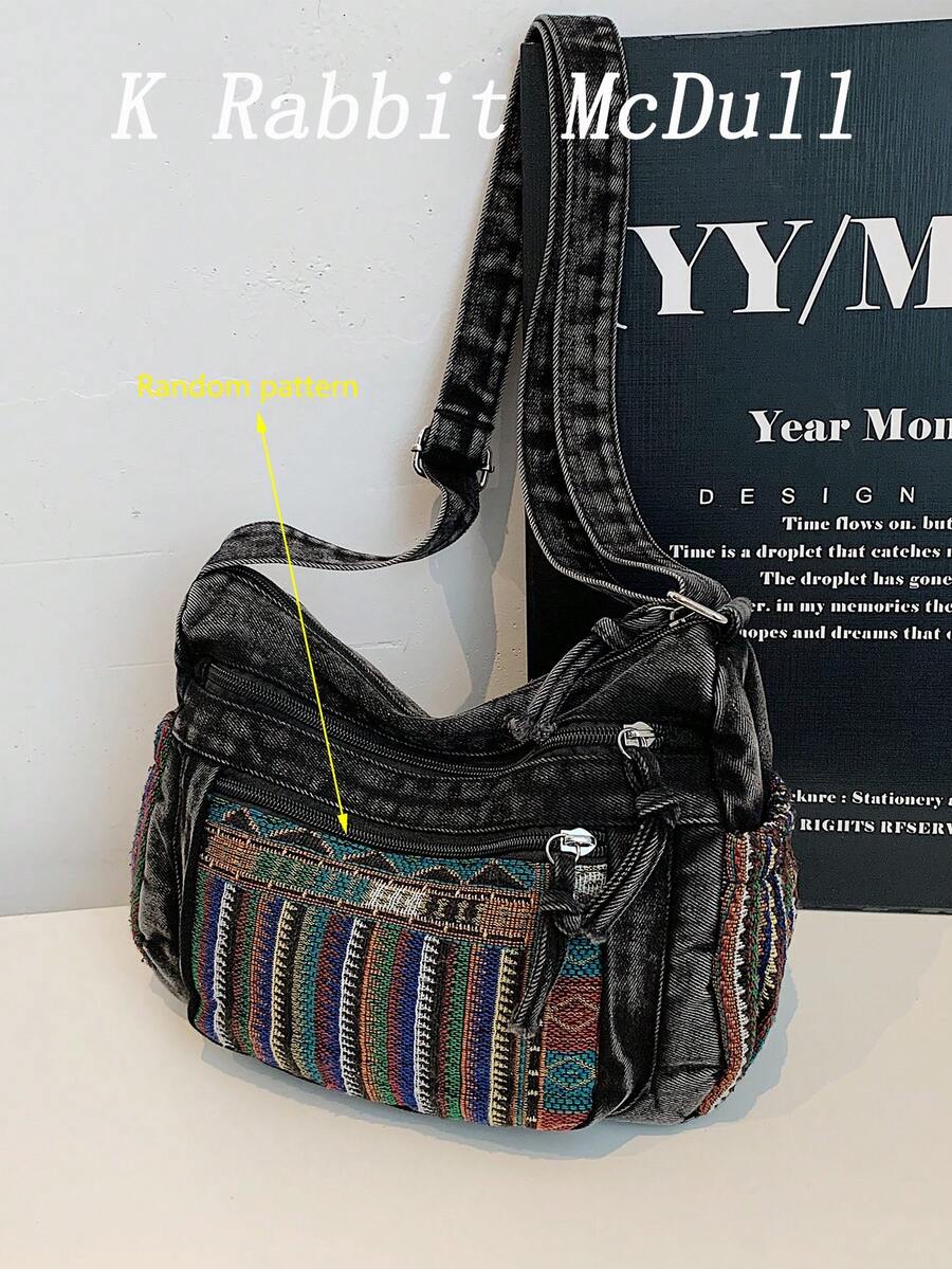 Casual Chic Soft Jeans Multi-Layer Crossbody Bag With Multiple Pockets, Versatile Commuter Large Capacity Women's Shoulder Bag, Perfect For Cow Girl