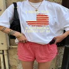 Heartfelt Daily Casual Graphic T-Shirt 100% Cotton Oversized Soft Breathable Casual Crewneck Short Sleeve Top Vintage Aesthetic Red Checkered Shorts Street Style Fashion Lovers Casual Wearers Daily Outfit Enthusiasts Gift Givers - 白色 - 查看 18