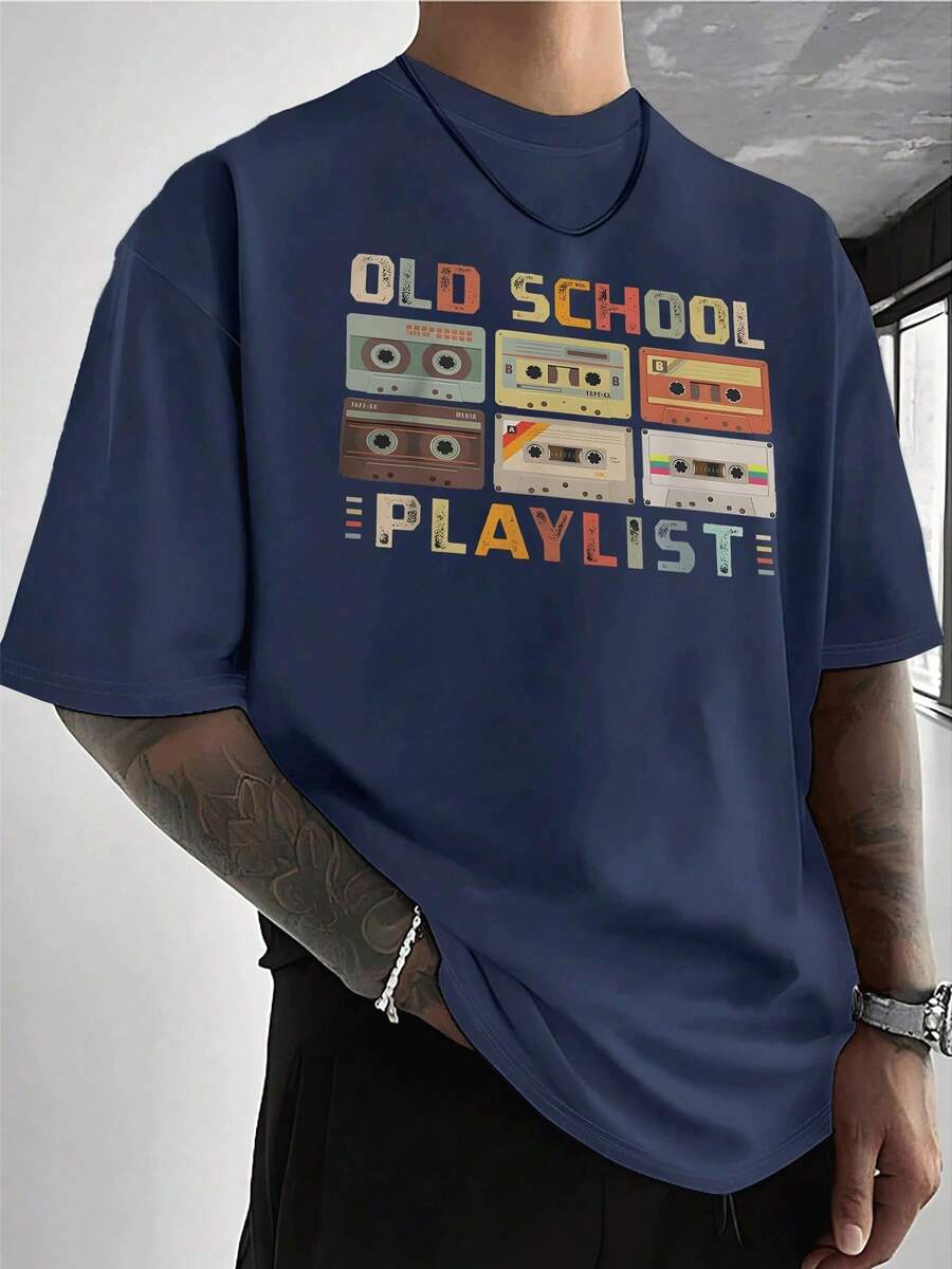 PAYEAH Cassette Tape Music 80s Retro Old School Playlist 100% Heavy Cotton Tshirt - 藍色 - 查看 1