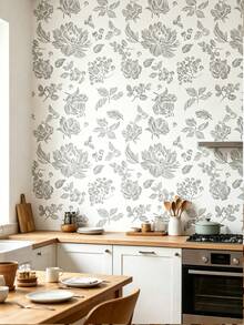 1 Roll Peony Flower Bohemian Style Self-Adhesive PVC Wallpaper, Removable Minimalist Solid Color Design, Suitable For Bedroom, Cabinet, Wall Panel Decoration, All-Season Home Refresh, Can Be Used As Holiday Decor Sticker, Birthday Graduation Gift - Multicolor - View 5