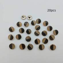 20入/1.3cm 時尚個性化極簡圓形黑金幾何圖案塑膠鈕扣，奢華復古不對稱圖案鈕扣，歐美風高端優雅百搭，適用於手工縫製、DIY衣物、包包、帽子、大衣、毛衣、長褲、襯衫裝飾 - 20pcs/1.3cm金色幾何條紋扣 - 查看 13