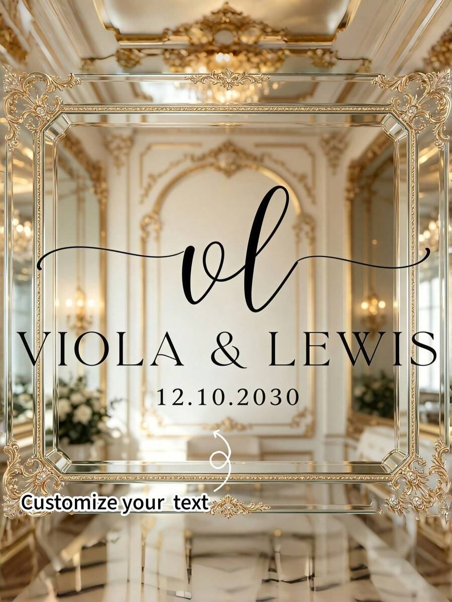 Personalized Artistic Wedding Custom Initials And Date Minimalist Text Vinyl Wall Decal, Celebration Wall Sticker , Suitable For Shower Room, Party, Events, Personalized Welcome Sign, Decorative Mirror Stickers - Multicolor 4 - View 1
