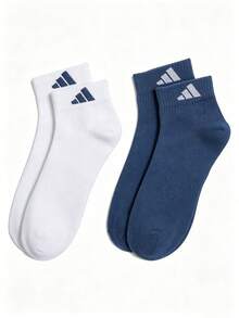 Adidas 2雙白色+藍色男女款休閒運動襪 低踝 2PP 日常戶外訓練襪 極簡短襪 KC1505 - 柔和墨水藍/白色 - 查看 1